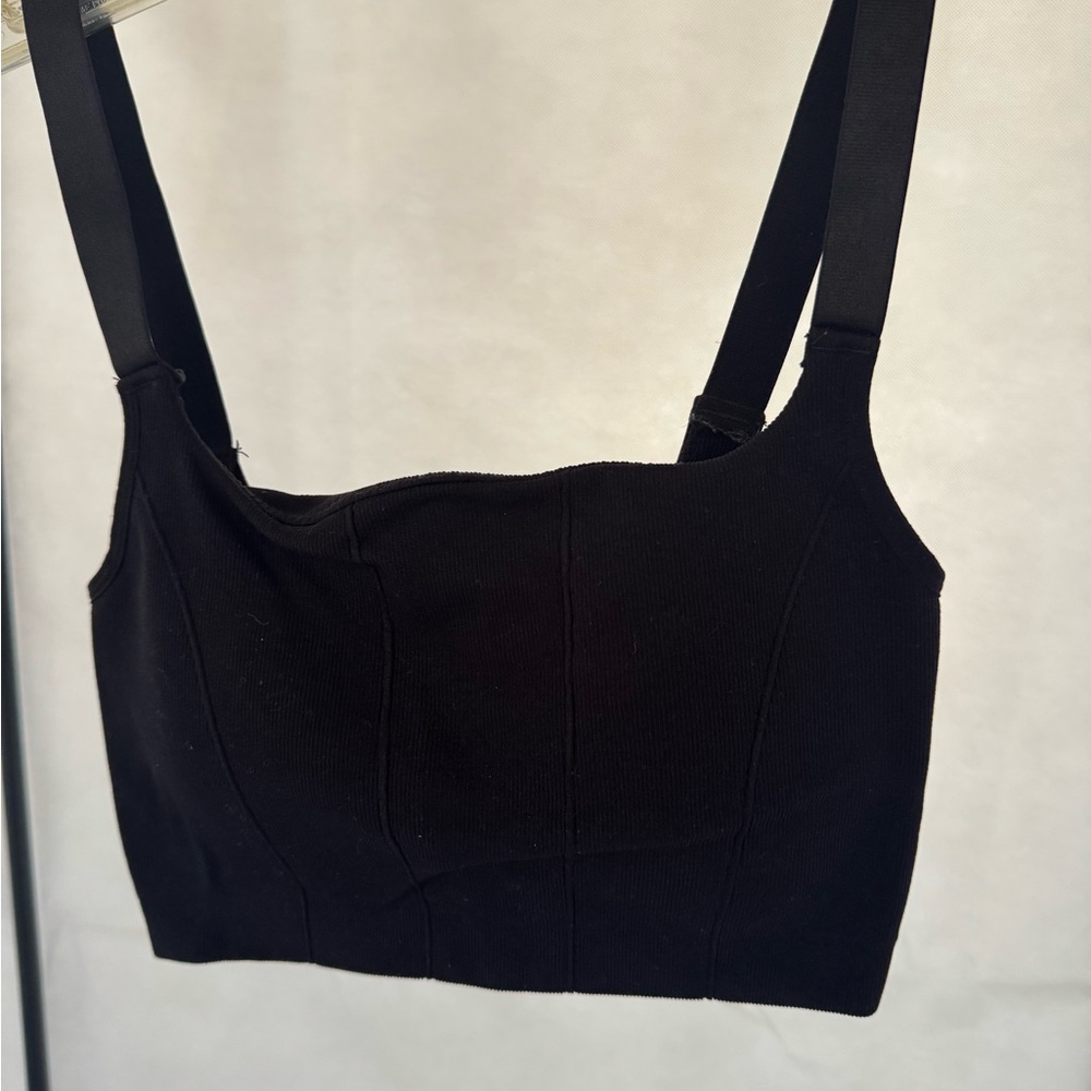 Black Ribbed Crop Bralette - Women Intimates